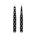 Kit de 2 pinces à épiler à pois avec embouts biseautés et pointus, noir et blanc - Noir à Pois