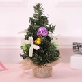 20cm mini artificial Christmas tree with white bows, purple ornaments and burlap base - Fine Linen Purple (A-S07)