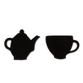 Minimalist black kettle and teacup stud earrings made of stainless steel on white background - Black
