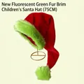 75CM red velvet Christmas hat with vibrant neon green faux fur trim for children's parties - 75*32cm / New Fluorescent Green Plush Edge Kids 80CM