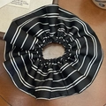 Elegant black and white striped satin scrunchie displayed on a vintage wood surface - Black Striped Scrunchie / Large