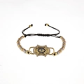 Adjustable evil eye bracelet with cubic zirconia and tricolor beads on black rope - Multi-color