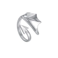 Adjustable gothic dragon wing ring in silver finish with matte polished texture - Adjustable Open / Silver