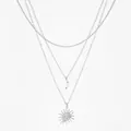 Collana multistrato argento con ciondolo viso di sole e perla a goccia elegante - Stile Argentato (PD1853)