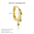 925 sterling silver gold hoop earrings with three dangling green zircon charms - Three Bead Hoop (E4725) / Gold