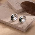 Titanium steel hoop earrings featuring double rows of square green cubic zirconia - Stainless Steel/Zirconia / Gold with Deep Green Zirconia