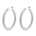 Par de pendientes redondos de acero plateado con textura de diamante y baño de oro 18K - Pendientes de líneas con patrón / Color Acero
