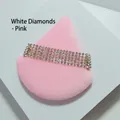 Sparkling crystal makeup puff strap with five rows of white diamonds on pink base - White Rhinestone Decor / Pink