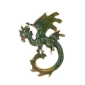 Exaggerated dark green enamel dragon brooch with golden trim and sparkling red eye - Emerald Green/Gold
