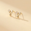 Elegant 14K gold plated S925 silver stud earrings with bow design and zircon stones - Gold Small Bow