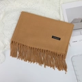 Thick warm camel faux cashmere scarf for women with elegant tassel and embroidery finish - 70×200cm / Camel