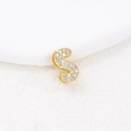 Macro shot of gold-plated letter S charm paved with sparkling cubic zirconia crystals - S (Single Pendant)