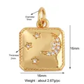 Square gold star and moon pendant with zircons, size 16x16mm for jewelry making - Gold/Star Moon Square