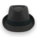Détail du chapeau Fedora en laine gris foncé avec ruban en gros-grain noir - Taille Unique 58cm Circonférence / Café Foncé - Ruban Noir