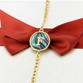 18k gold plated bracelet featuring round abalone shell pendant with letter F charm - Letter F