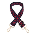 Detail of adjustable geometric diamond pattern wide shoulder strap with gold metal hooks - Black Blue Red