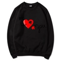 Black crewneck sweatshirt featuring a red heart puzzle graphic with me and you print - Black (Pattern 3)