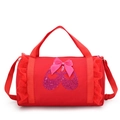 Pink ballet shoes and bow on red cylindrical kids dance bag with lace and sequins - Red (Long Lace Ballet Shoes)