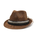 Brown woven fedora hat with bohemian tassel band and breathable hollow knit design - M (56-58cm) / Coffee