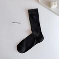 Classic black ribbed cotton socks with elegant bee embroidery and breathable mesh texture - 35-40 / Bee Embroidery / Black