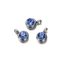Detailed view of three circular silver pendants featuring faceted blue cubic zirconia stones - 10 Pieces per Pack / Steel Border Blue Stone