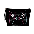 Borsa cosmetica per gamer con stampa controller neon su tessuto nero resistente - Stampa Neon Controller di Gioco - Con Cinturino (xy-094-1)