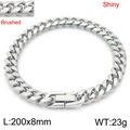 Poliertes und gebürstetes silbernes Cuban-Link-Stahlarmband mit Klappverschluss - 8mm Rund Poliert (Eine Seite Matt Eine Seite Poliert)