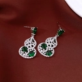 Chinese style silver earrings with green zircon hollow gourd pendant on red fabric - Hollow Filigree Gourd (Silver Needle-Silver-Green)