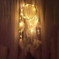 Handmade white dream catcher with soft LED warm lights, white feathers and decorative beads - With LED Lights / White