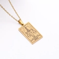 Golden rectangular tarot necklace featuring the Justice card pendant on a long chain - Justice