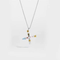 S925 silver necklace featuring a cross pendant with multicolored cubic zirconia gems - Silver Letter X