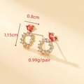 Elegant 14K gold snowflake earrings with red pear-shaped gems and white zircons - Gold Korean Style Corolla