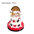 Detail of Casino themed Happy Birthday cake topper with poker cards and roulette design - Large Cake Topper-Poker (1PC)