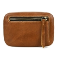 Vintage brown crazy horse leather coin purse with antique metal zipper and leather pull - Oil Leather Coffee