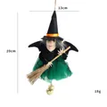 Green Halloween witch pendant with broom and bells, measuring 20cm height and 13cm width - Witch Pendant (Green)