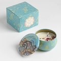 Soy wax scented candle in blue paisley tin with dried petals and matching gift box - Extra Small Bubble Wrap 5.5 X 3.6 Cm. / English Pear & Freesia