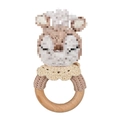 Handmade crochet deer rattle with natural wood ring for baby soothing and teething - Deer with Beige Scarf