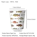 Set of 10 fishing theme 9oz paper cups with colorful fish illustrations for parties - Paper Cups 10PCS/9OZ