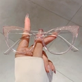 Cat eye glasses in transparent pink with shimmering champagne glitter accents - Transparent Pink Frame with Champagne Glitter