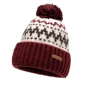 Winter knitted pom-pom hat in burgundy and grey jacquard with a soft wool texture - Adjustable / Burgundy