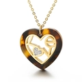 Halsketting met schildpad hartvormige hanger, gouden LOVE gravure en kristallen - Schildpad Hart LOVE Stijl (KP44342-K)