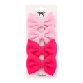 Set of four fabric hair bows in pink and rose red on a white fashion display card - Pink/Rose Red