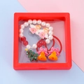 Christmas jewelry gift set with white pearl bracelet and reindeer clips in red display box - Style 4