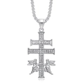Collana con croce Caravaca d'argento con angeli e strass scintillanti stile hip hop - Ciondolo Singolo Color Argento