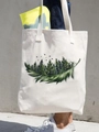 Beige canvas tote bag with watercolor feather and forest bird print for daily use - Feather & Forest Birds