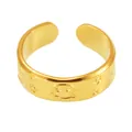 18k gold plated stainless steel open ring with engraved smiley face and star patterns - Star Smiley Engraved Style (Y033) / Gold