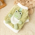 Green plush pet sweatshirt with a cute frog doll and D-ring for small dogs and cats - M / Green Frog