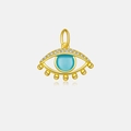 Dettaglio del ciondolo Evil Eye in argento S925 dorato con gemma blu e piccole perline - Placcato Oro 18K Malocchio / Argento 925