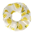 Elastic fabric scrunchie with yellow lemon print on white background for women - Lemon White