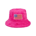 Bob en peluche rose fuchsia avec broderie drapeau américain pour chaleur hivernale - M (56-58cm) / Rose rouge
